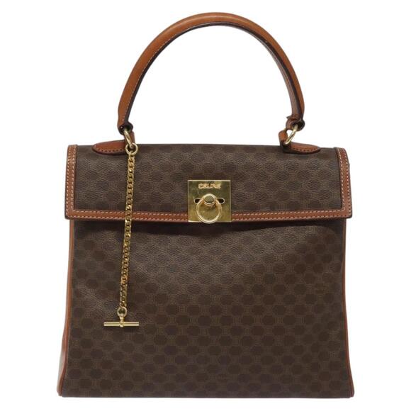 CELINE Macadam Canvas Hand Bag Pvc Leather Brown Gold - Picture 2 of 13